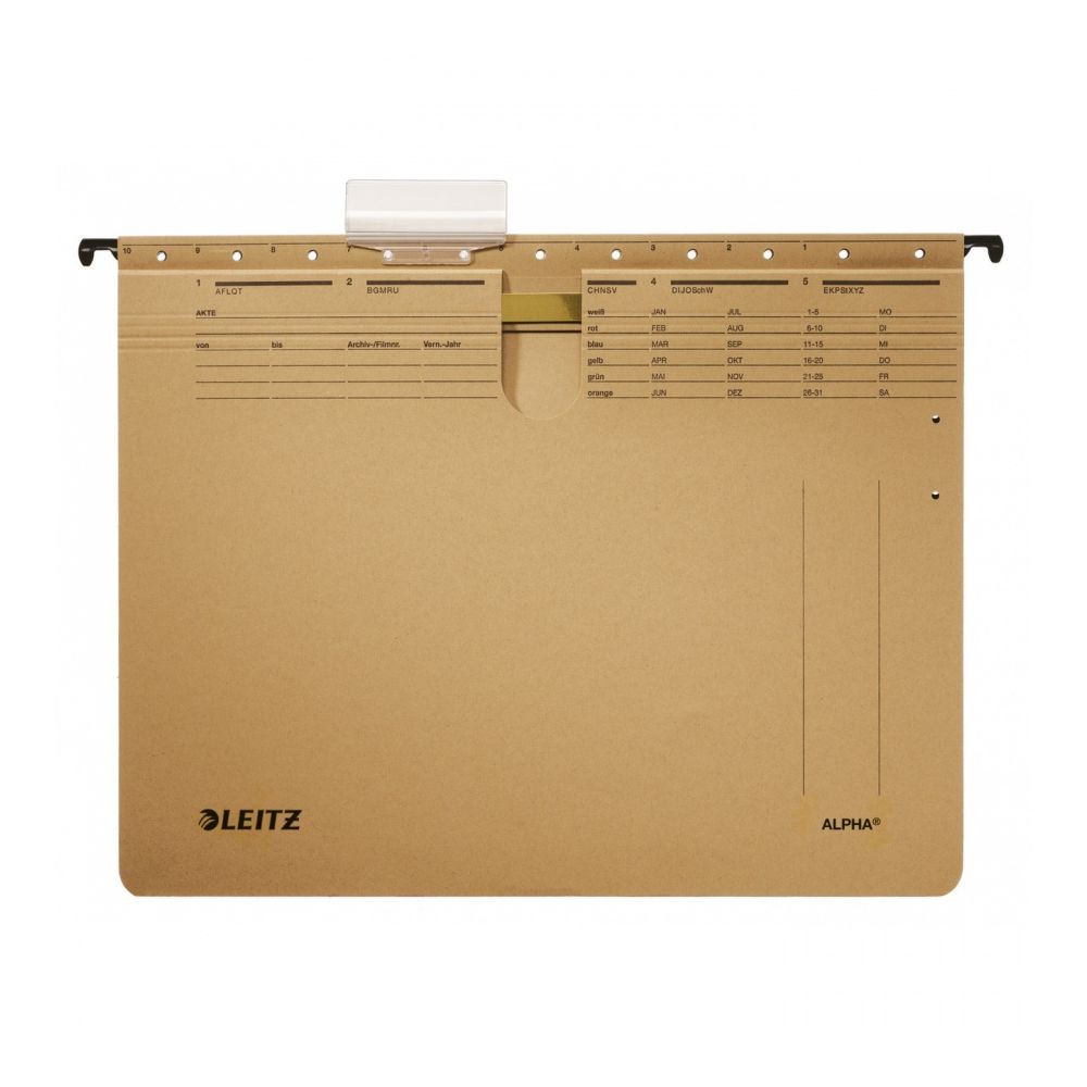Висяща папка за картотека LEITZ Alpha, 344х250 мм, с машинка, с метални шини, картон 210 г, крафт