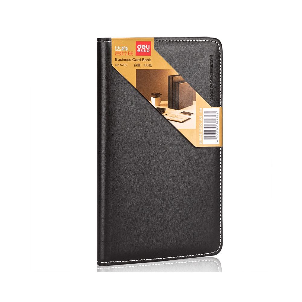 Визитник Deli, 5792, за 180 визитки, 193x110 мм, еко кожа, черен