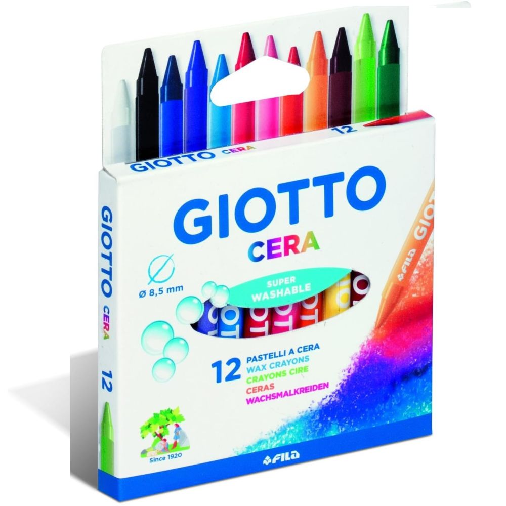 Восъчни пастели GIOTTO CERA, ф 8.5 мм, 90 мм, 12 цвята
