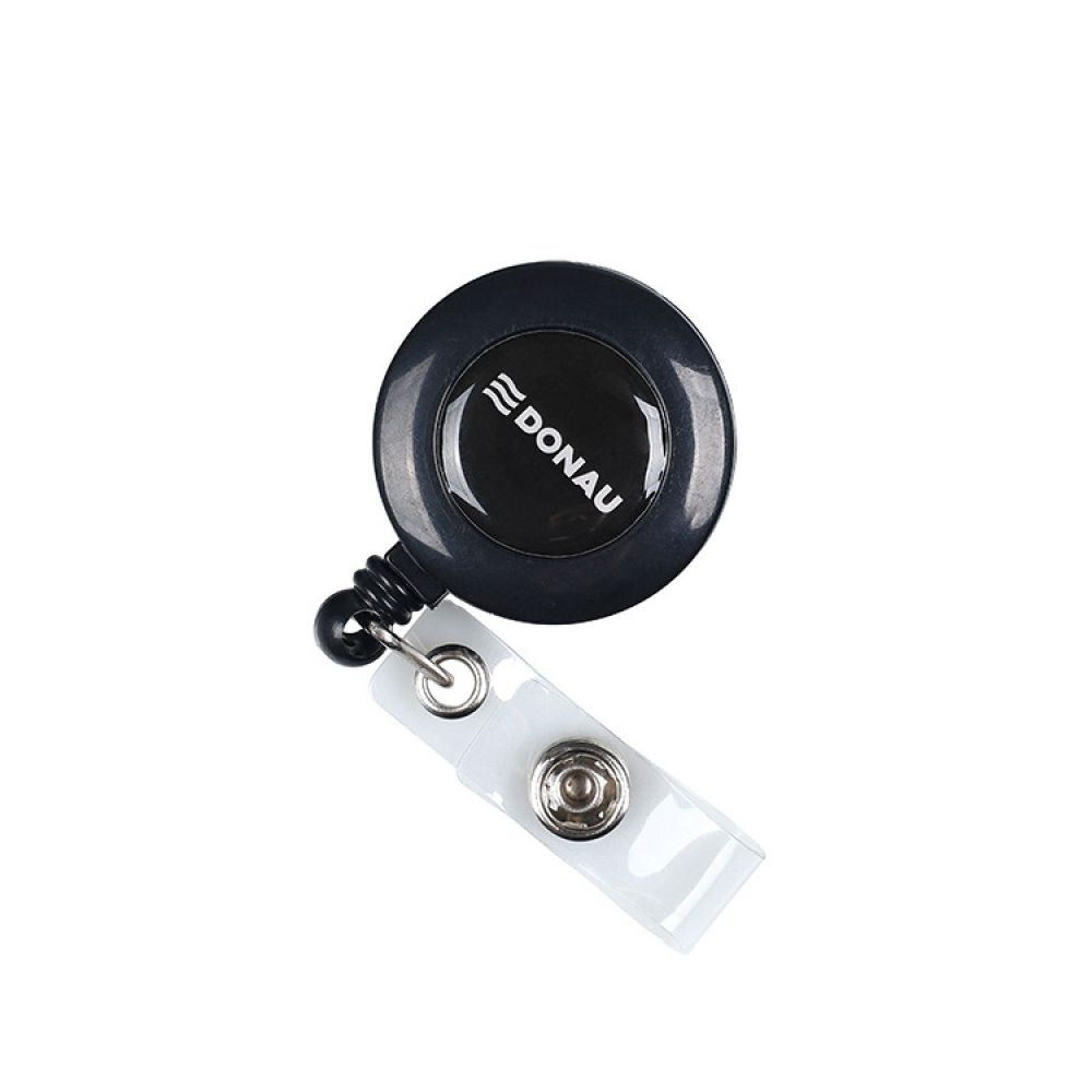 Yo-Yo Ролетка за бадж DONAU, пластмасова, с метален клипс, корда 800 мм, черна